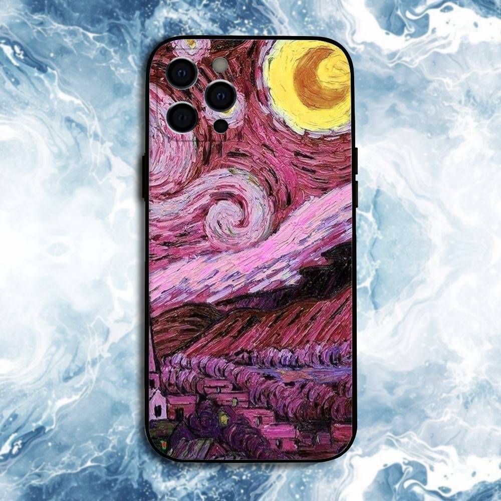 van-Gogh-The-Starry-Night Phone Case For iPhone17,16,15,14,13,12,11 Plus,Pro Max, Soft Silicone Black Cover