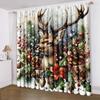 2pcs Set Christmas Reindeer & Santa Claus 3D Printed Curtains Rod Pocket Privacy Drapes for Bedroom Living Room Kitchen Office