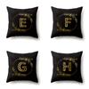 Polyester Pillowcase Black Gold Flower Home Decoration Print Pillowcase 26 English Letter Cushion Cover