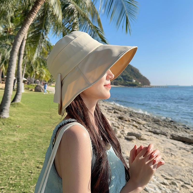 Cotton Sun Hat With Bowknot For Women Summer Uv Protection Outdoor Accessory