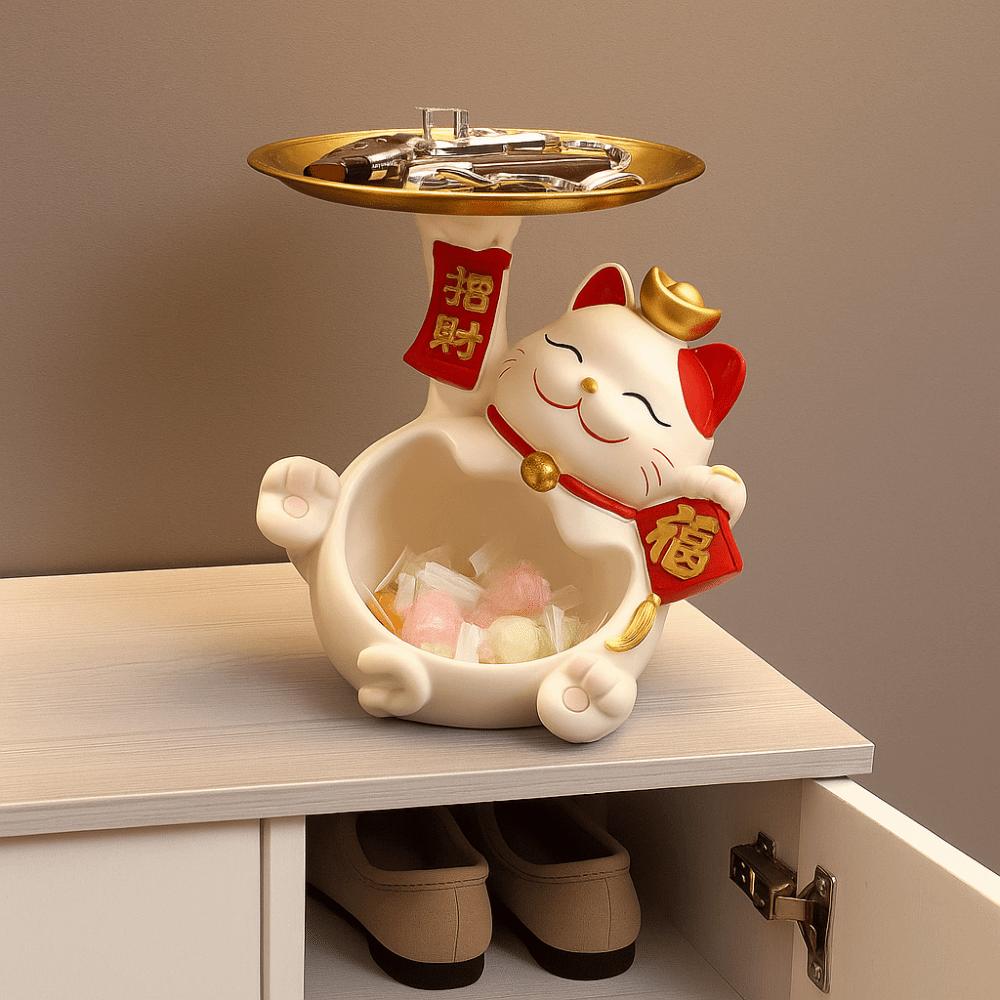 Cat Figure Tray Entry Key Storage Ornaments Resin Lucky Cat Home Storage Decorative  Desktop Decor