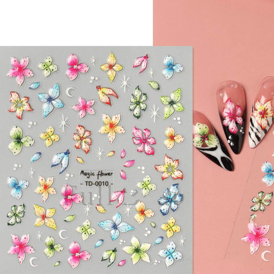 

5D тисненные наклейки для ногтей с белым цветком, наклейки для ногтей, гравировка, цветочные слайдеры для ногтей