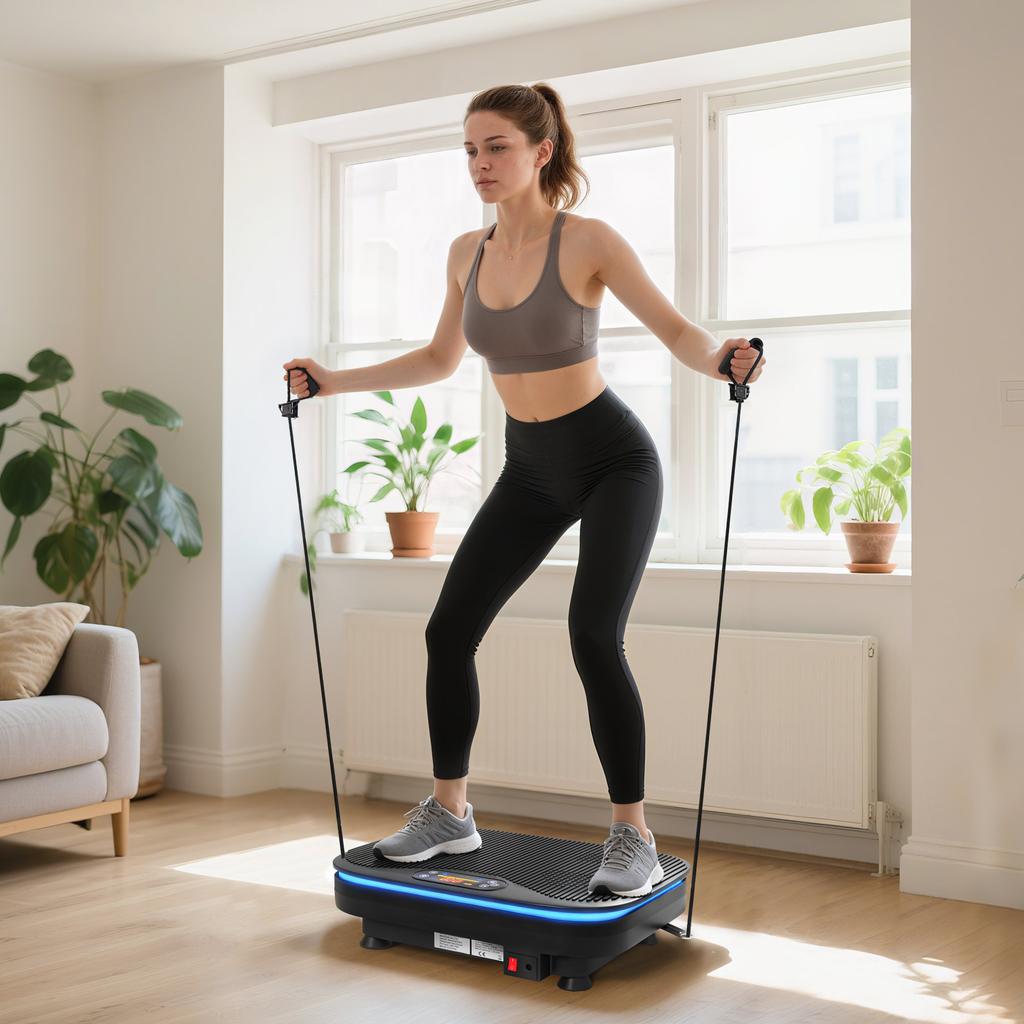 Vibration Plate, Lights, Bluetooth, 3 Programs, 99 Speeds, Remote, 47 x 32 x 12 cm, Black