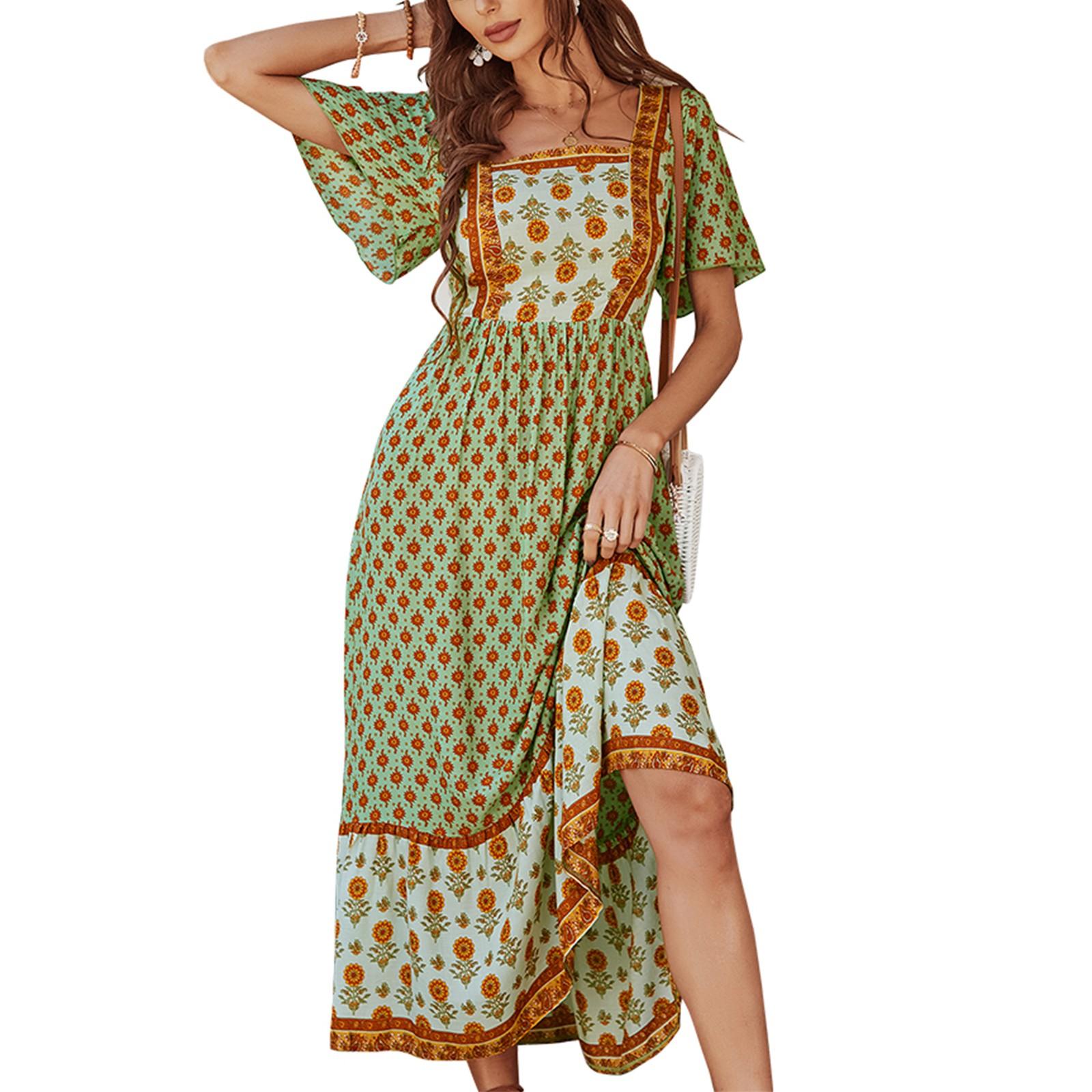 

Женское повседневное праздничное платье с винтажным принтом и короткими рукавами L зелёный