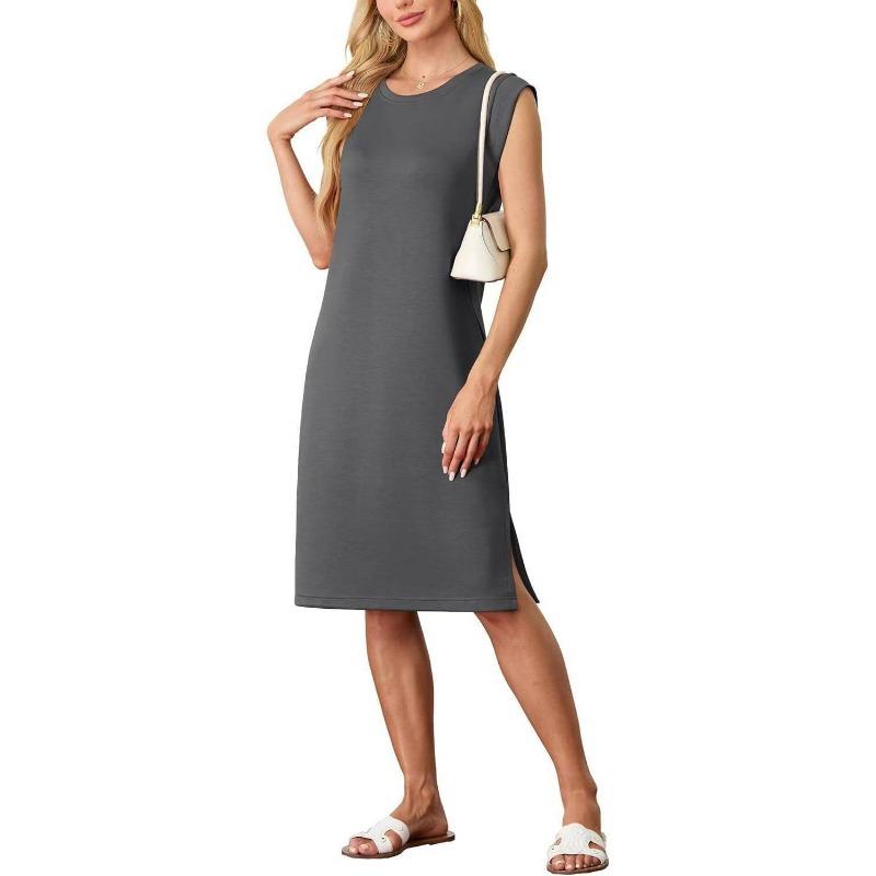 Spring/summer Women's Fashion Round Neck Sleeveless Split Pocket Dress