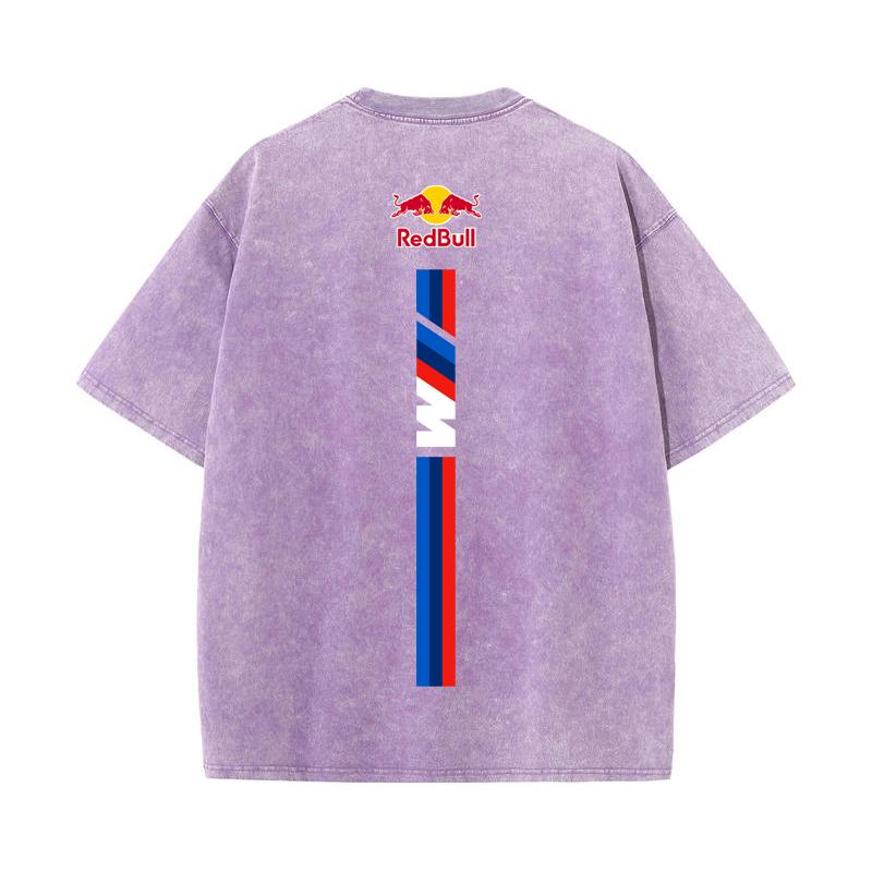 XHBM Estate Tuta da Corsa F1 Red Bull Manica Corta T-shirt Lavaggio Vintage Girocollo
