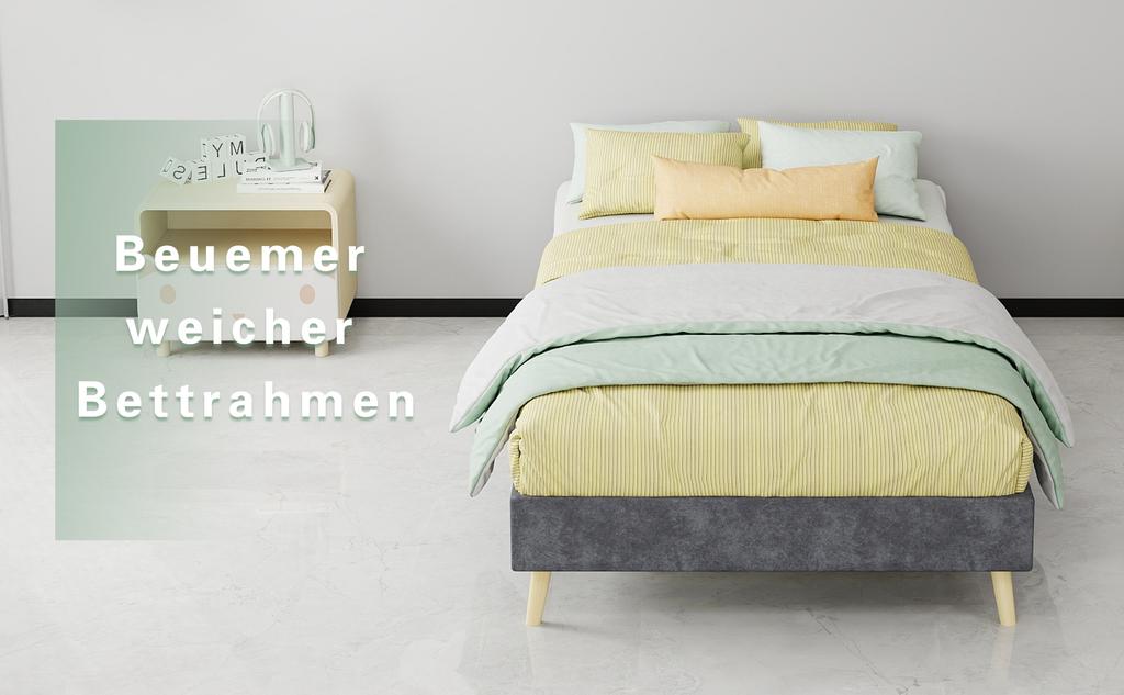 Modern Minimalist Bed Frame, 90x200 cm, Grey, Dutch Velvet Fabric, Low-Profile Base, Bedroom Furniture. Excludes Gas Lift, Headboard, and Mattress.