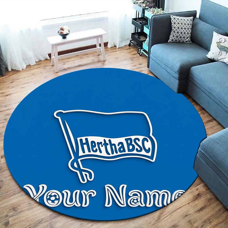 Hertha BSC Custom Name Round Area Rug,Carpet Rug for Living Room Bedroom Sofa Playroom Decor,Non-slip Floor Mat
