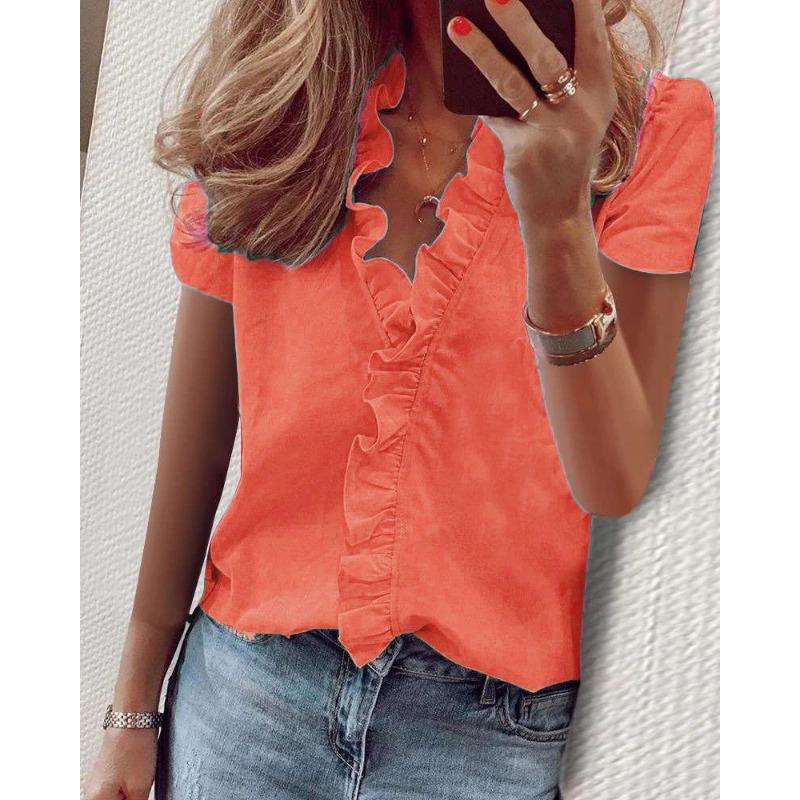 PEYWOW Women's Fashion Casual Summer Spring Autumn Winter V-Neck Blouses & Shirts