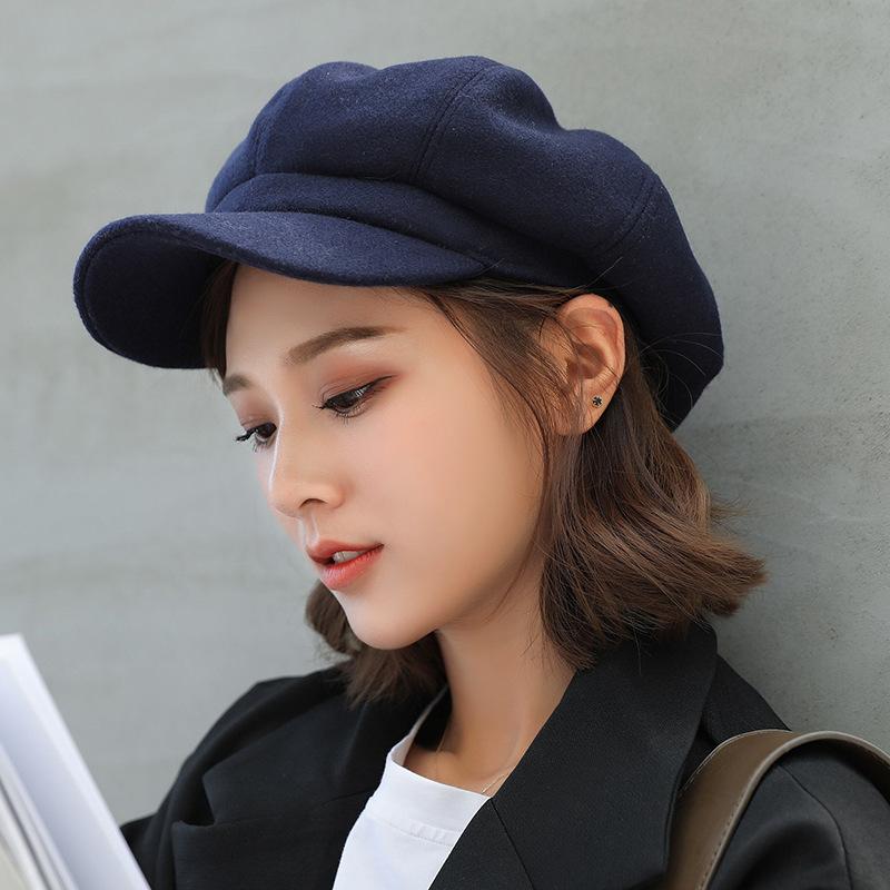 

Woolen Octagonal Hat Children British Retro Autumn and Winter Beret Trendy Versatile Japanese Literary Cap Women M 56-58cm темно-синий
