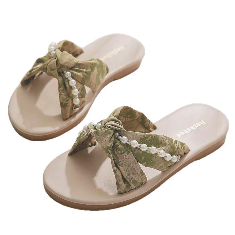 Thick-bottomed Fairy Style Slippers Female Outer Wear 2025 Summer New Fashion Roman Pearl Muffin Cool Slippers Female Tide
