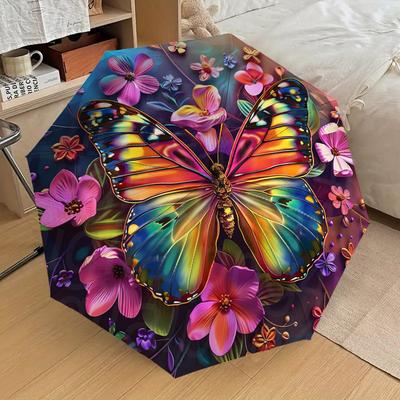 1pc Butterfly Flowers Pattern Umbrella  Automatic Opening and Closing Umbrella, High Quality Umbrella, Ideal Gift for Her 273
