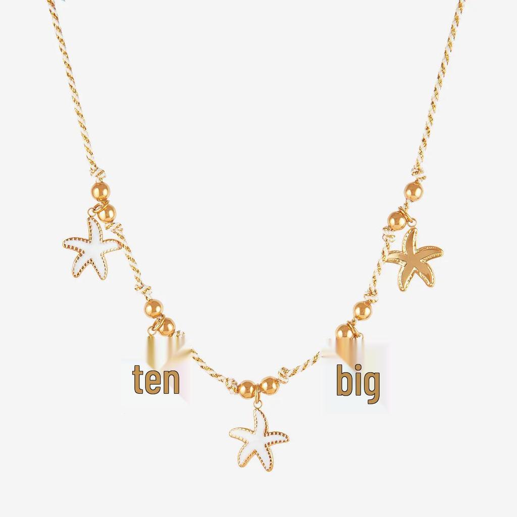 Dopamine Necklace and Bracelet with Whale, Starfish, Shell, 18k Stainless Steel, Multi-Color Conch Pendant.