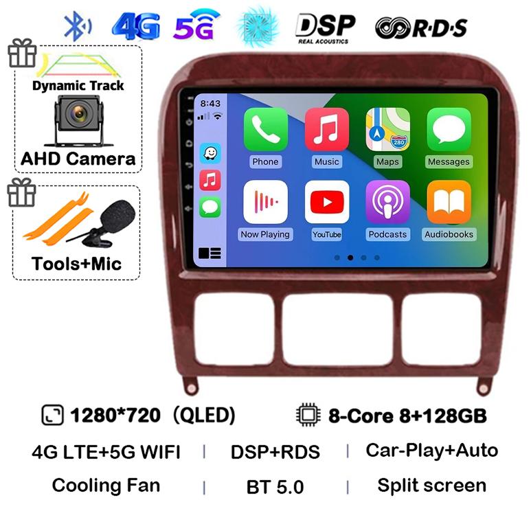 Android 14 Carplay Auto Car Stereo Radio For Mercedes Benz S-Class S Class W220 VV220 1998-2005 Mutimedia Player GPS Navigation