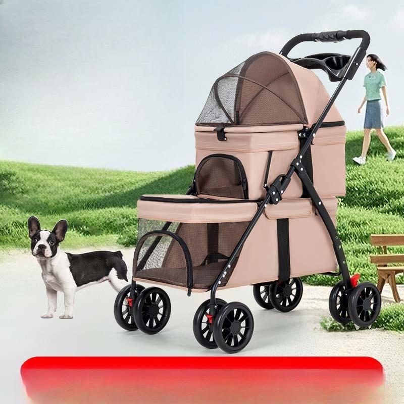 Metal Pet Stroller Lightweight Foldable Outdoor Travel Cart for Dogs Cats Teddy Puppy Kitten Portable Pet Walking Pushchair