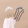 Elegant Pearl Four-tooth Hairpin Chinese Style Zinc Alloy Simple Retro Pearl Hair Stick Women Ancient Style Daily Hair Accessories