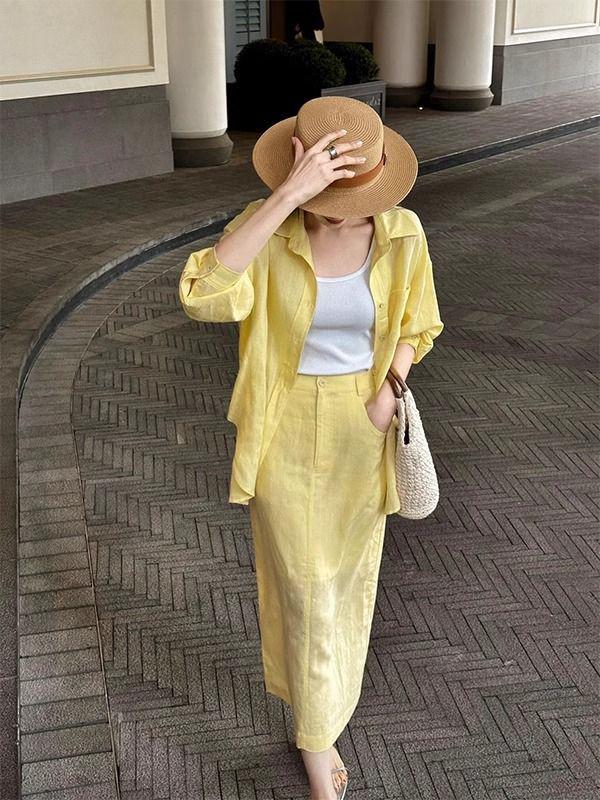 Elegant French Style Women's Two-Piece Summer Set: Fashionable Shirt and Skirt