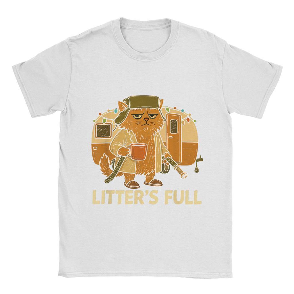 Men T-Shirts Funny Litters Full Cat Vintage 100% Cotton Tee Shirt Short Sleeve T Shirt Crewneck Tops Plus Size