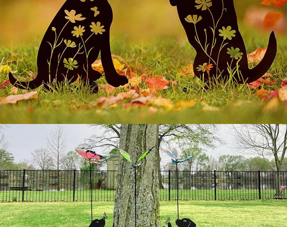 Mały piesek sylwetka ozdoba ogrodowa: Pusta Dekoracja Trawnikowa z Żelaza.