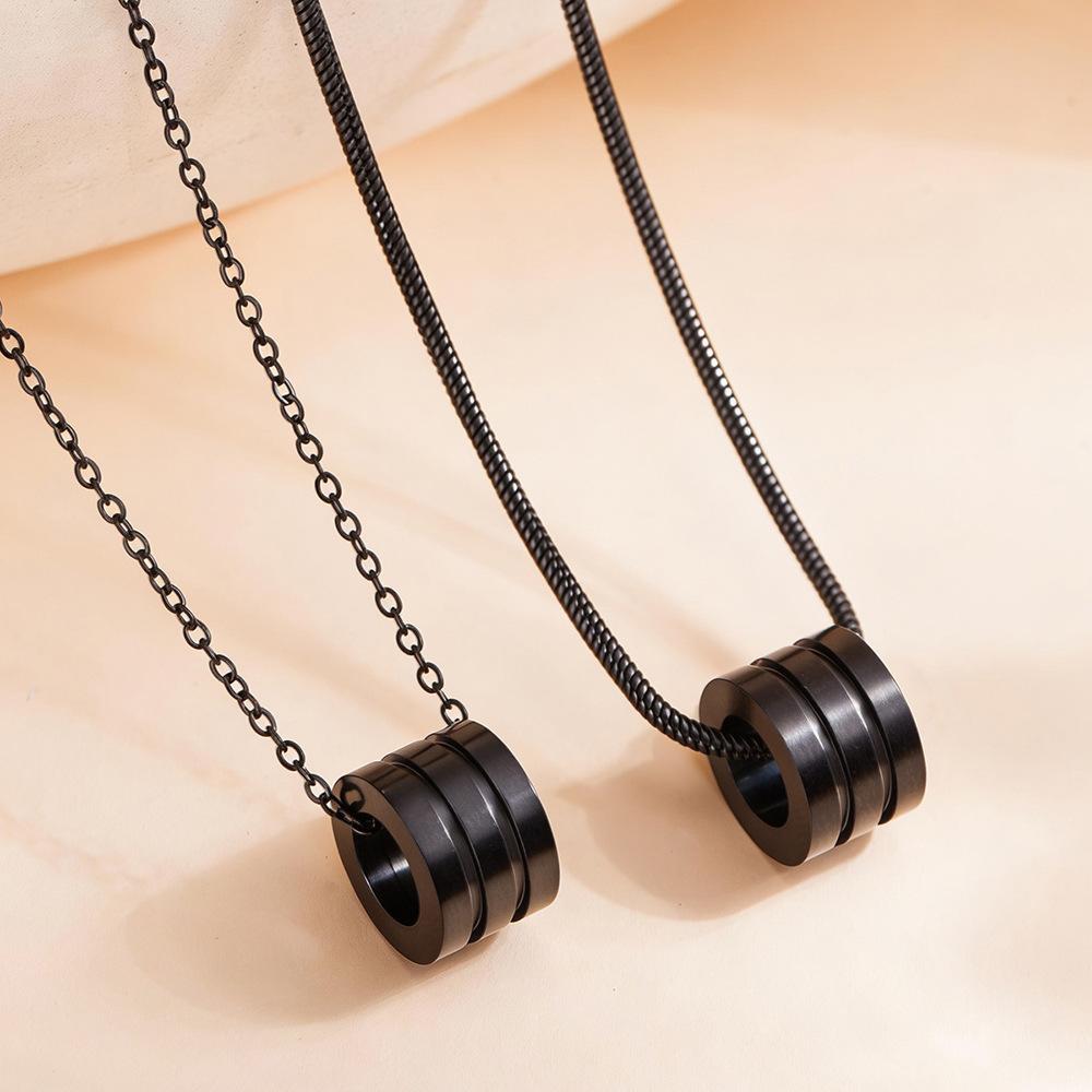 High-end Titanium Steel Necklaces for Men and Women with Small Waists, Colorful Striped Barrel Bead Pendant Jewelry