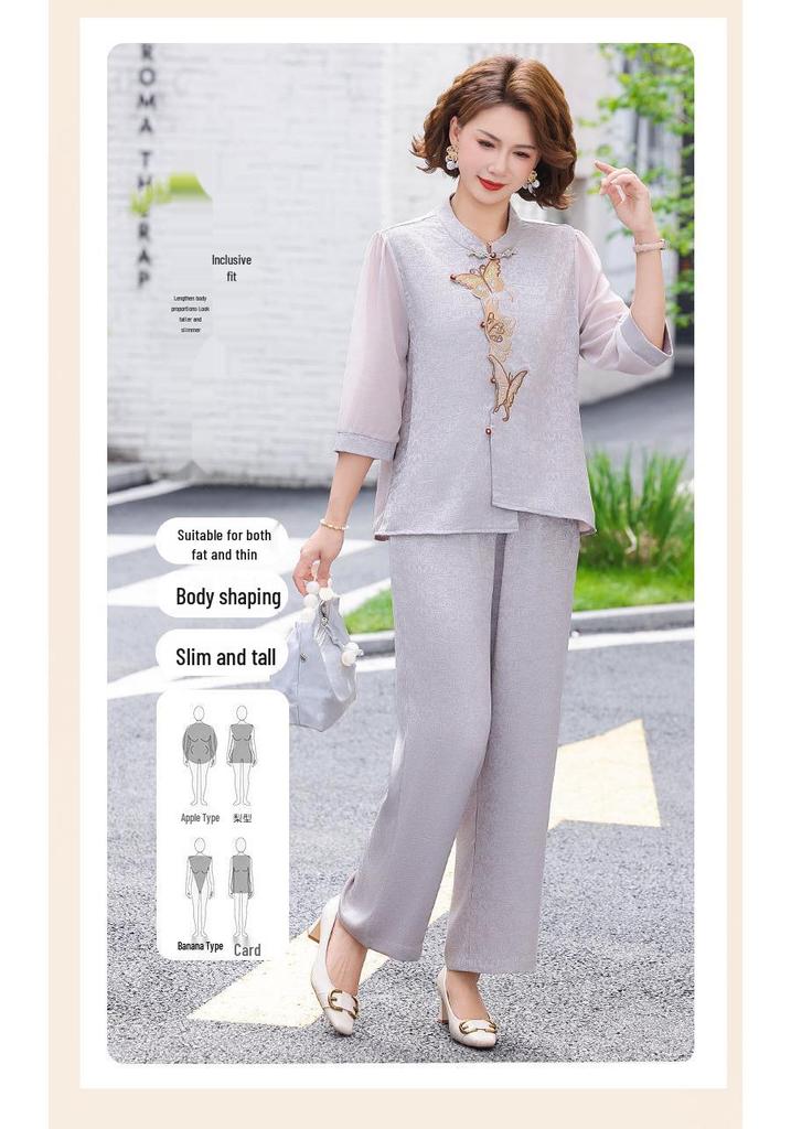 Chic 2026 Summer Embroidered Two-Piece Suit for Stylish Moms