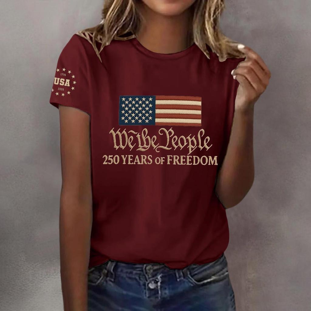Pulôver casual feminino com decote redondo e manga curta, camiseta estampada