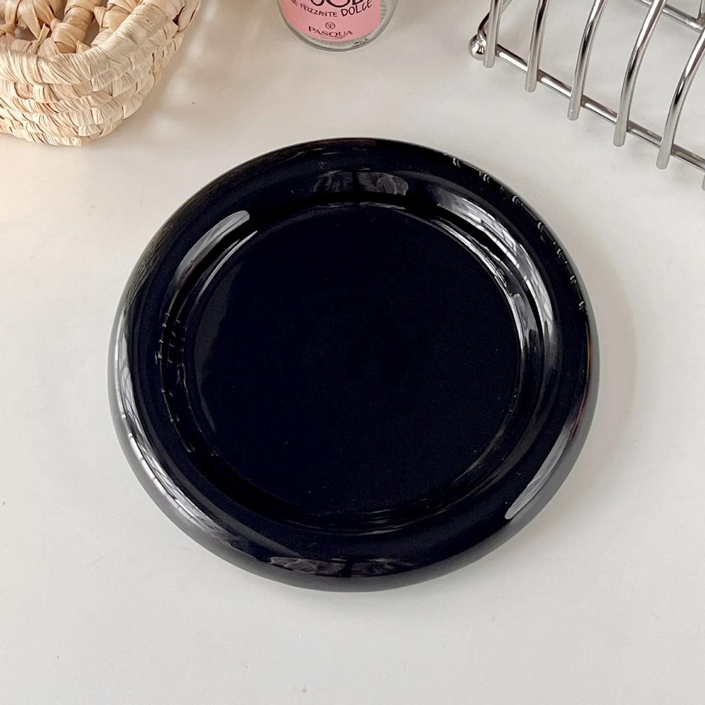 Round Ceramic Plate Solid Color Wind Thick Edge Western Plate Creative Nordic Style Tableware Dessert Plate Steak Pasta Plates