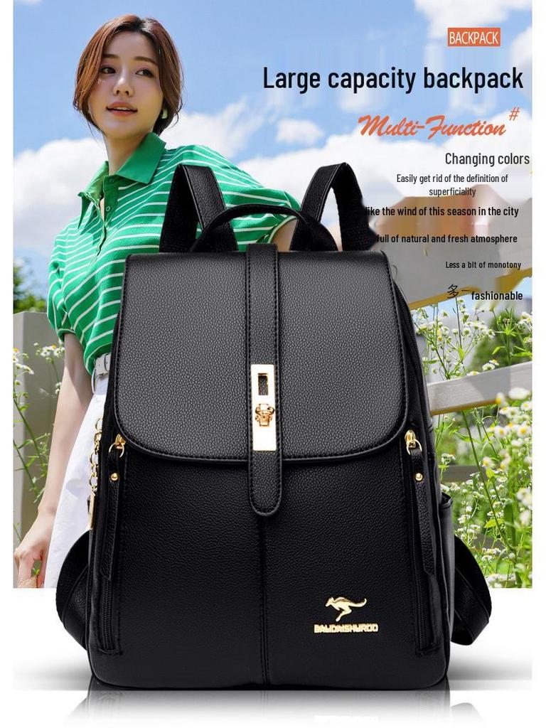 2025 Women's Versatile Korean Style Soft Leather Backpack - Large Capacity, Simple Design