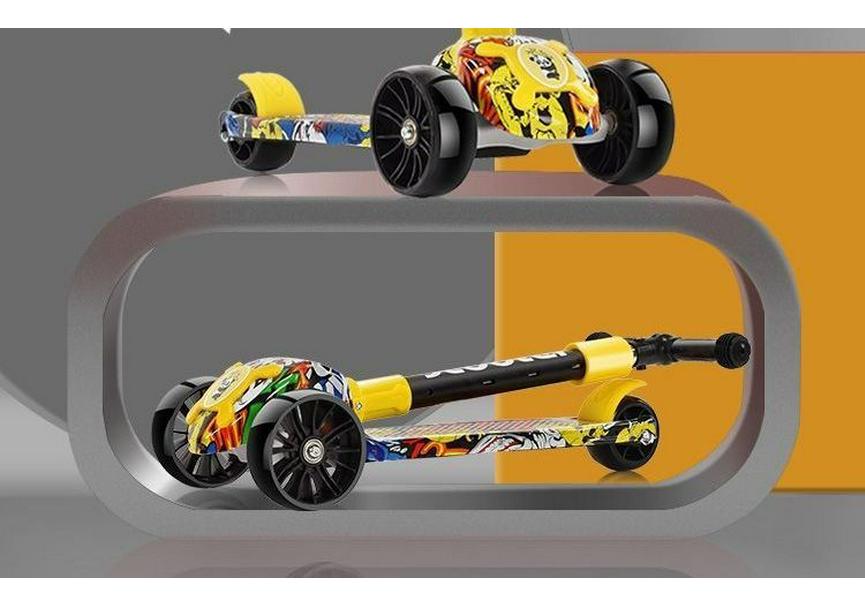 Colorful Folding Scooter with Flashing Music for 2-8 Year Olds - Durable Three-Wheeled Ride-On with Drop-Resistant Handlebar