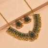 Bollywood Style 1 Pair Of Earrings + 1 Necklace Vintage Jewelry Set Retro Design Inlaid Gemstone Match Daily Outfits Party Accessories