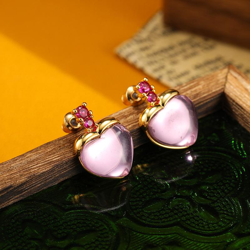 

Jewelry Heart Design Fashion Retro Earrings Pink Sweet Colored Imitation Pearl Women s Light Luxury Flower Accessories