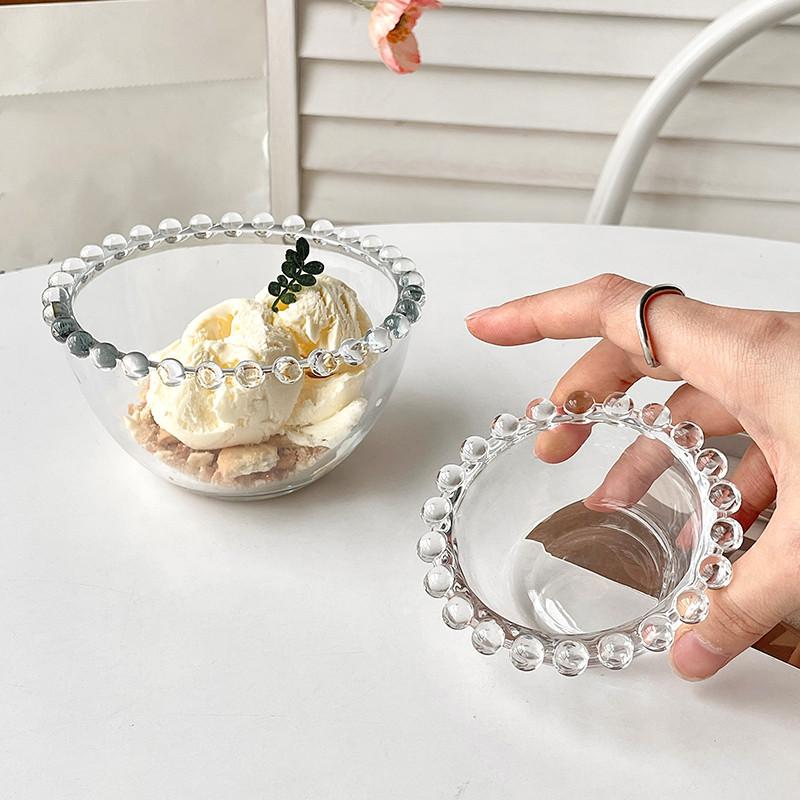 Advanced Pearl Rimmed Glass Bowl Creative Oatmeal Yogurt Bowl Breakfast Ice Cream Salad Bowl Glass Cutlery Kitchen Supplies Gift
