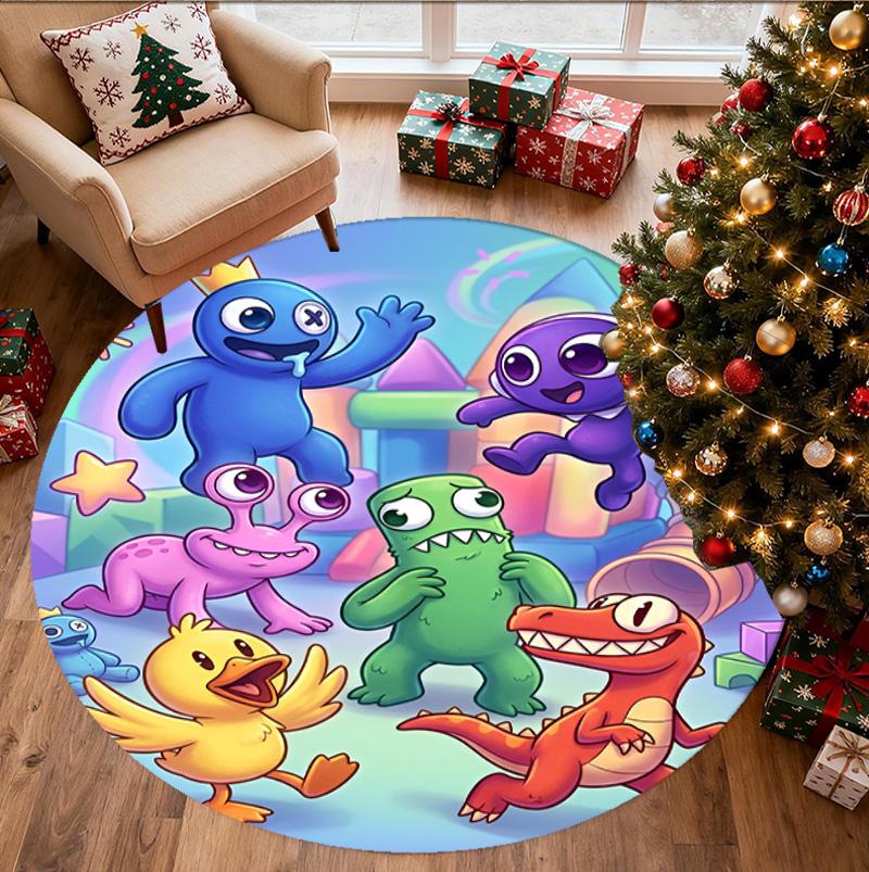 Game Rainbow Friends Pattern Round Rug, Indoor/Outdoor Mat, for Picnic, Gameroom, Bedroom, Office, Living Room, Home Decor Carpet, Birthday Gift