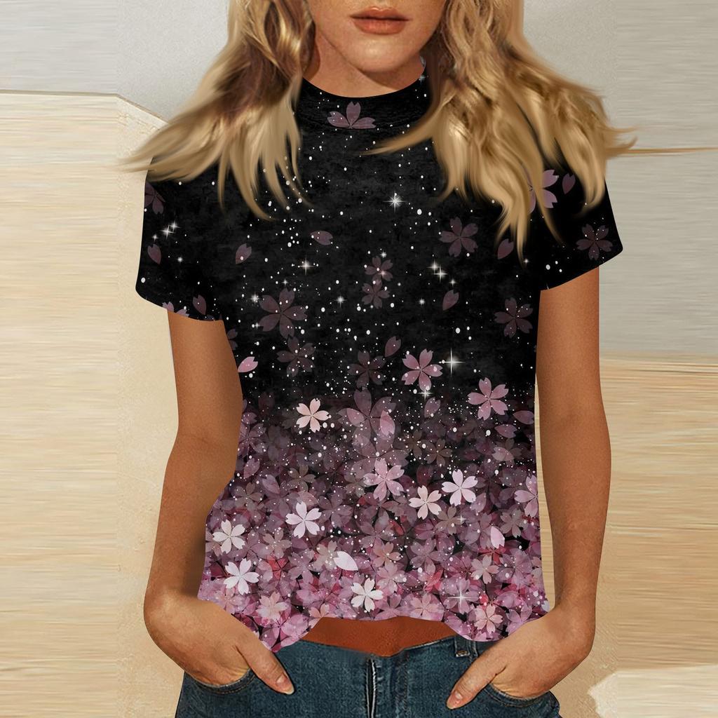 Damen Mock-Neck Kurzarm Print-Top