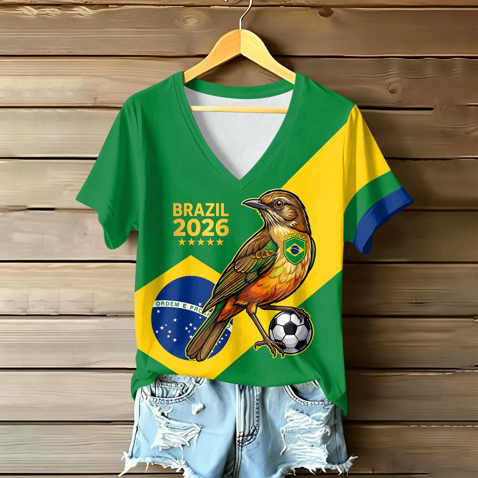 Women s Casual V-Neck Short Sleeve T-Shirt with Letter Print M