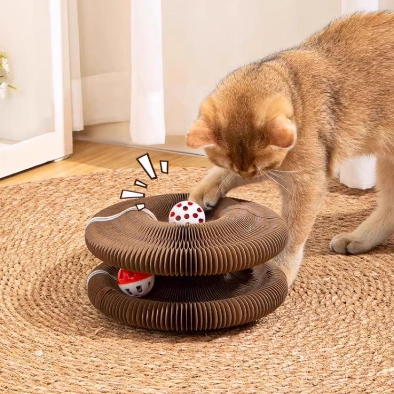 Cat Scratcher Toy Foldable Cardboard Cat Scratch Board Interactive Cat Toy With Ball for Indoor Cats
