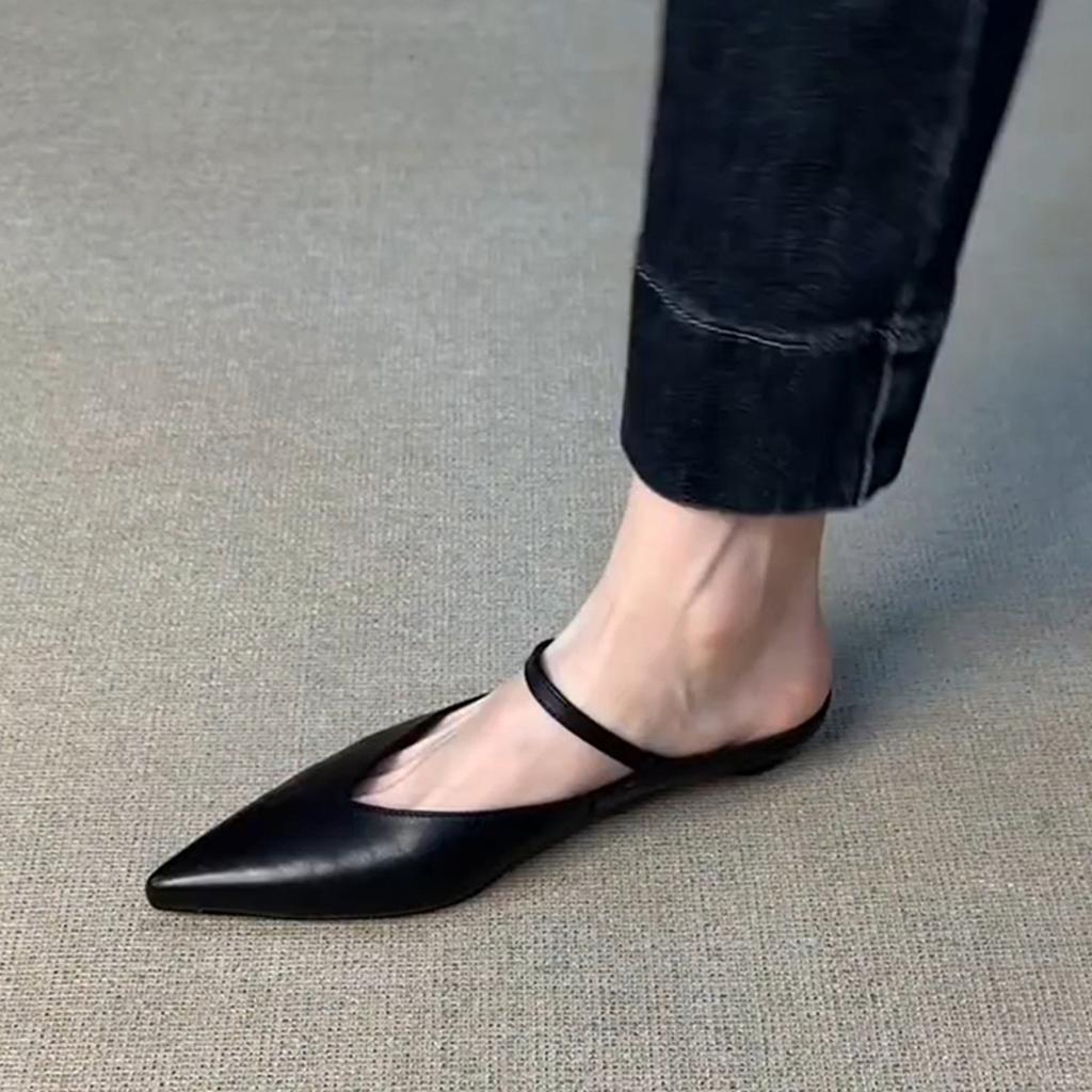 Wear Retro Bag Head Shoes with V-mouth Pointed Sandals and Simple Half Slippers