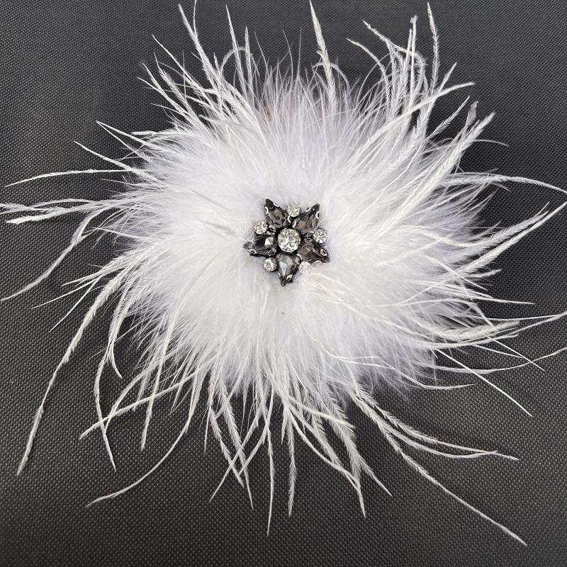 Elegant White Ostrich Feather Hair Clip and Brooch Combo