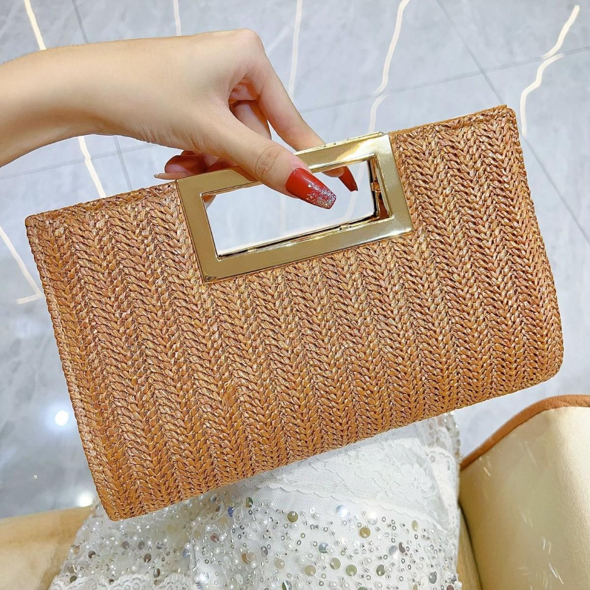 

Woven women s bags, clutch bags, straw bags, fashionable and simple messenger bags, hot-selling women s bags, large capacity коричневий