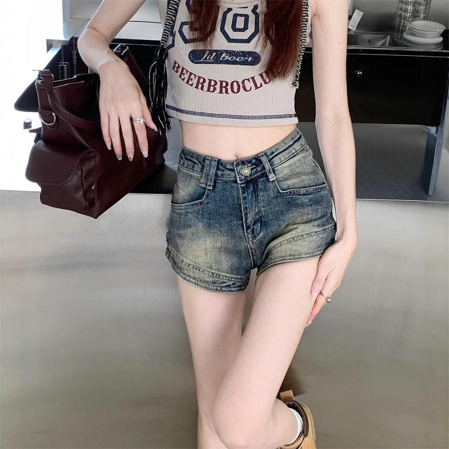 women's High Waist Vintage Washed Denim Shorts Sexy A-Line Hot Pants