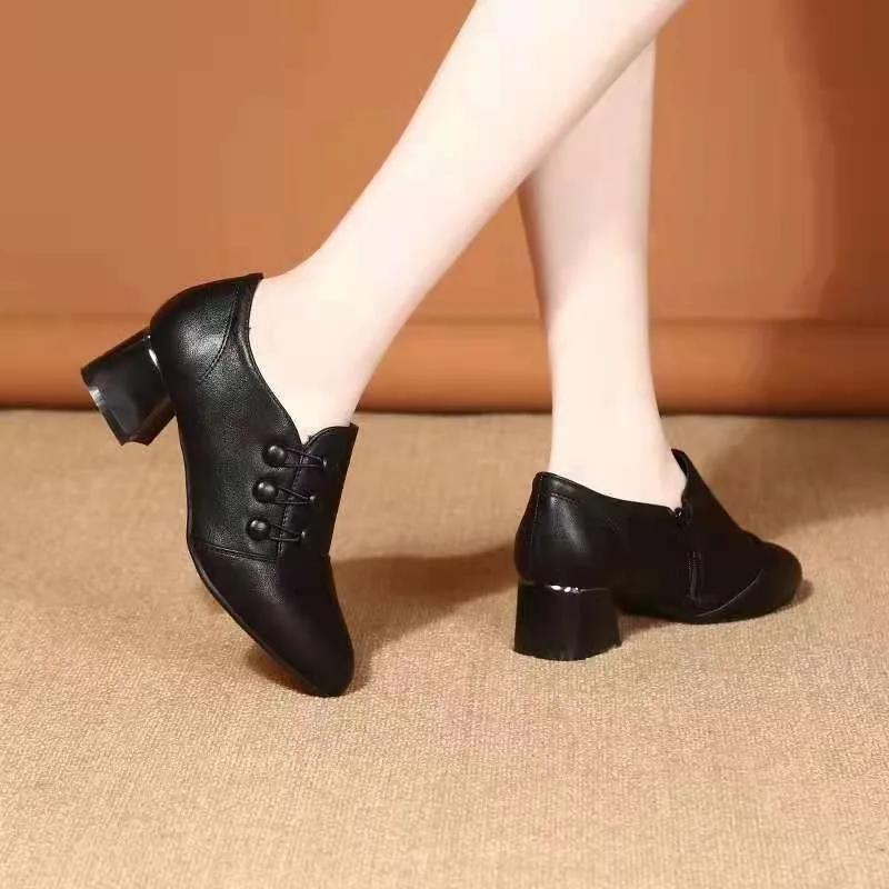 Fashion Women's Boots 2024 New Fashion Casual Leather Shoes Women's Comfortable Office Low Boots Pointed Toe Women's High Heels