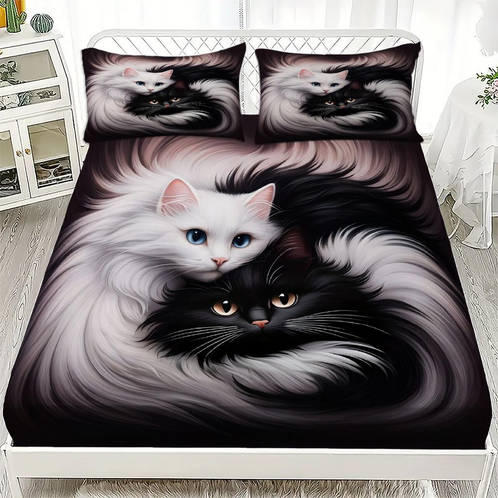 Cat Digital Printing Bedding Fitted Sheet Bedroom Set Gorgeous No Pillowcase Bedding Fashion Exquisite Printing Fitted Sheet Set