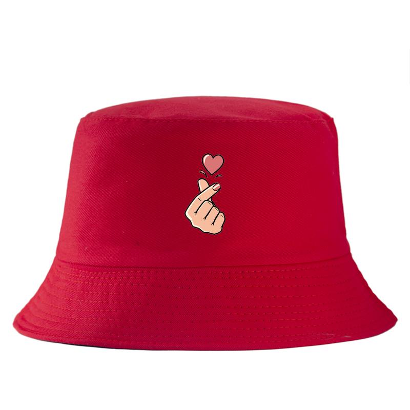Korean Finger Heart Bucket Hat for Women Unisex Summer Cotton FisherUnisex Cap Kpop Saranghae Sun Panama Hats Unisex Hip Hop Bob 56-58cm