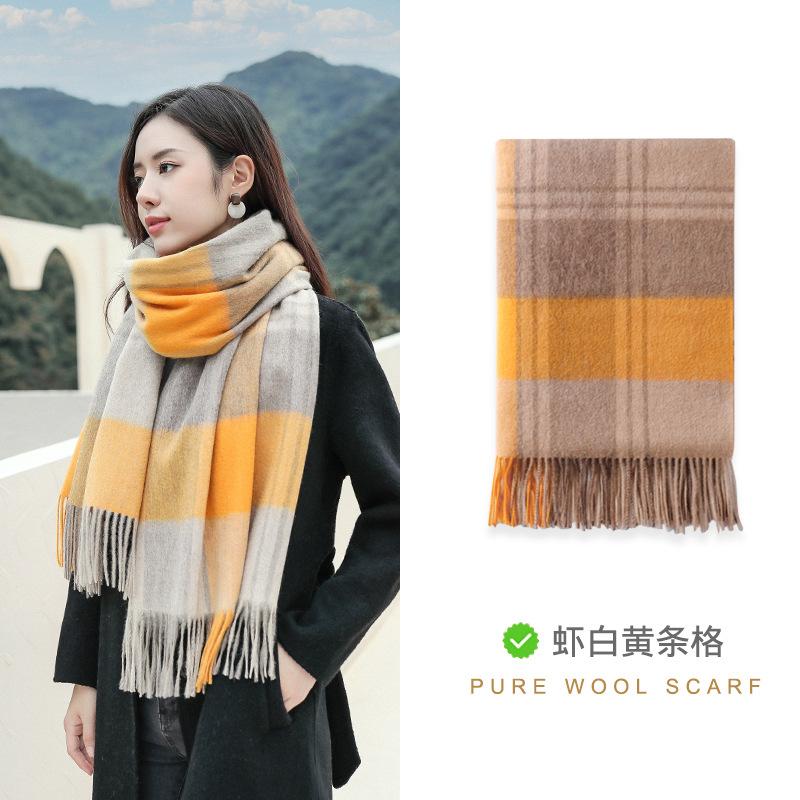 Red Plaid Pure Wool Scarf Female Winter Mother Gift Premium Cashmere Scarf Burgundy Shawl