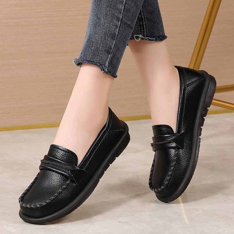 Leather Wedge Women Flats Fashion Black Women Shoe Slip On Women Casual Shoes Moccasins Tenis Chaussure Femme Plus Size