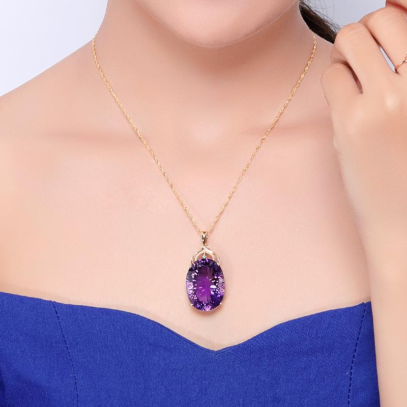Exquisite Fashion European and American Women's Fashion Luxury Amethyst Pendant Necklace Amethyst Gem Necklace Jewelry