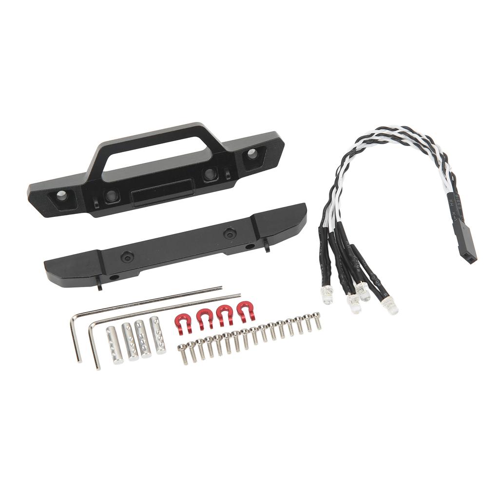RC Front Rear Bumpers Aluminum Alloy Shock Resistant Easy Installation RC Bumper with LED Lights for 1/24 RC Cars