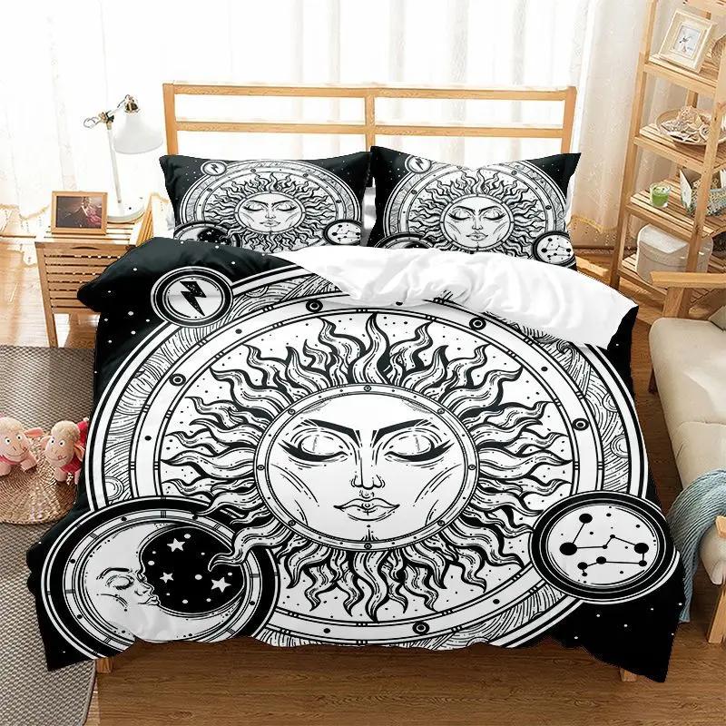 Sun Moon Zodiac Bedding Set King Queen Size Twelve Constellations Duvet Cover Adults Astrology Polyester Comforter