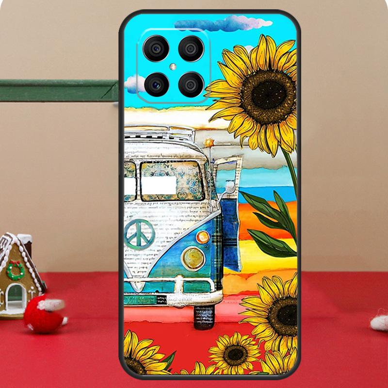 Hippie Peace Bus and Sunflower For Huawei Honor Magic 5 Pro X8 X9a 50 70 P Smart 2019 Nova 9 5T P60 P20 P40 P30 Lite Case