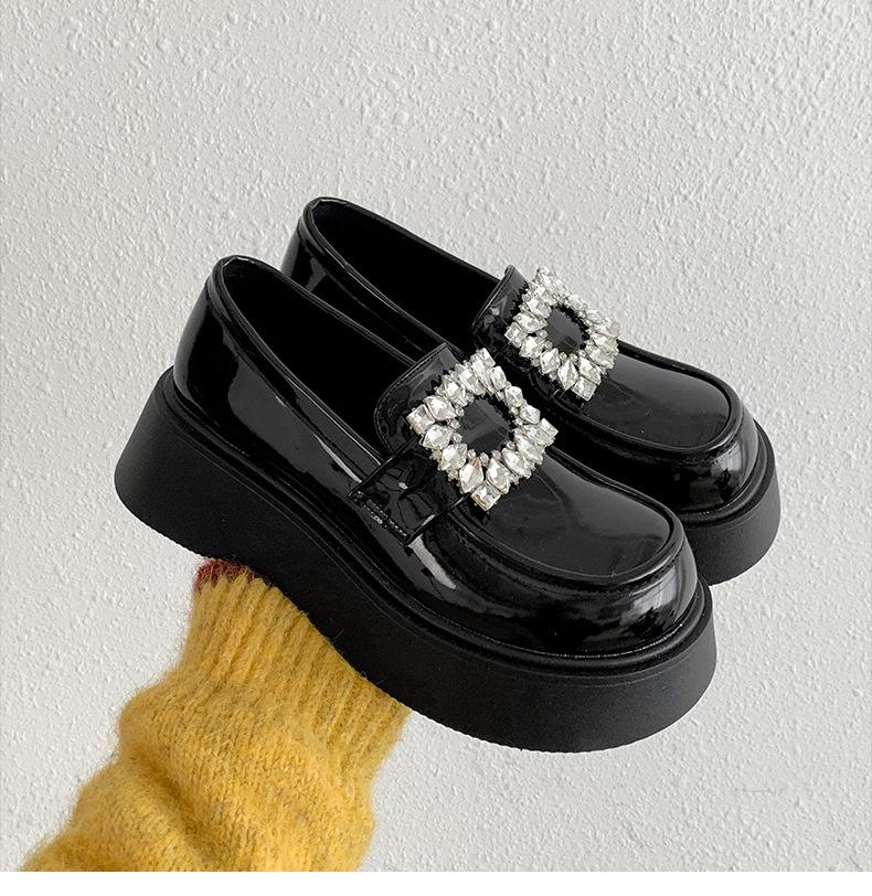 Black retro platform small leather shoes women's 2025 new spring and autumn versatile one-pedal British Mary Jane loafers